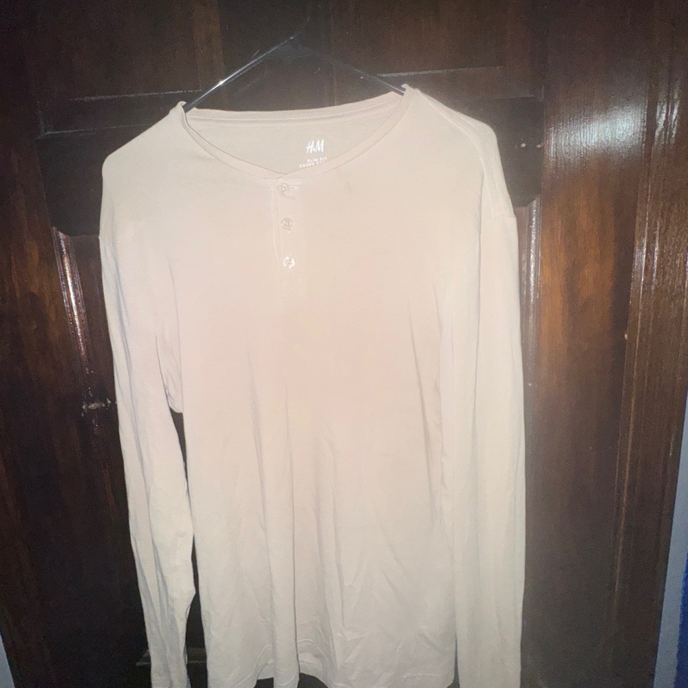 H&M Men's Beige Long Sleeve Henley